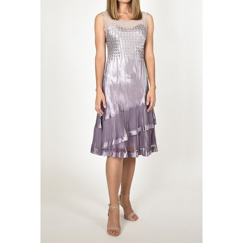 NEW Komarov Charmeuse & Chiffon Cocktail Dress Womens L Romantic Elegant